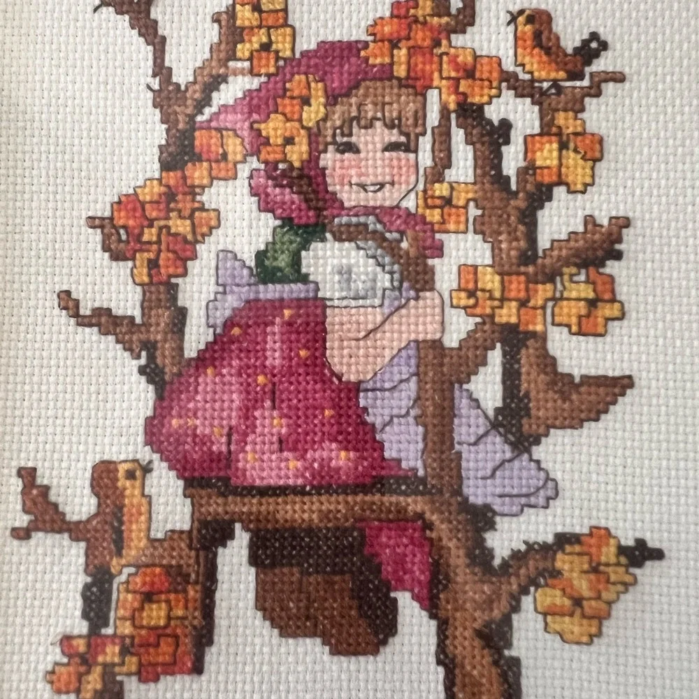 Vintage 1988 Framed‎ Hummel Cross Stitch Needlepoint Boy And Girl Set Of 2